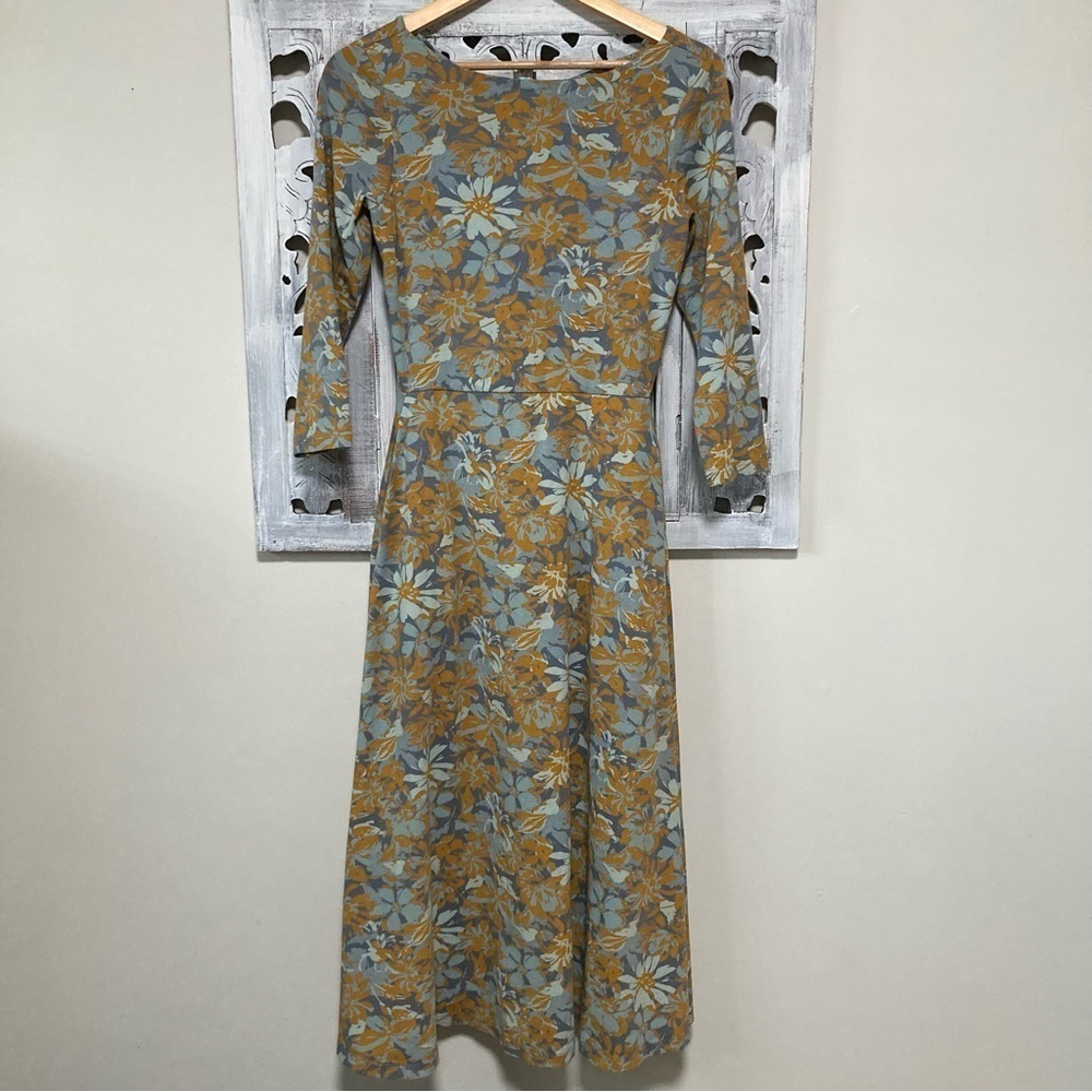 NEW PACT Organic Cotton Blue Floral Open Back Fit & Flare Midi Party Dress